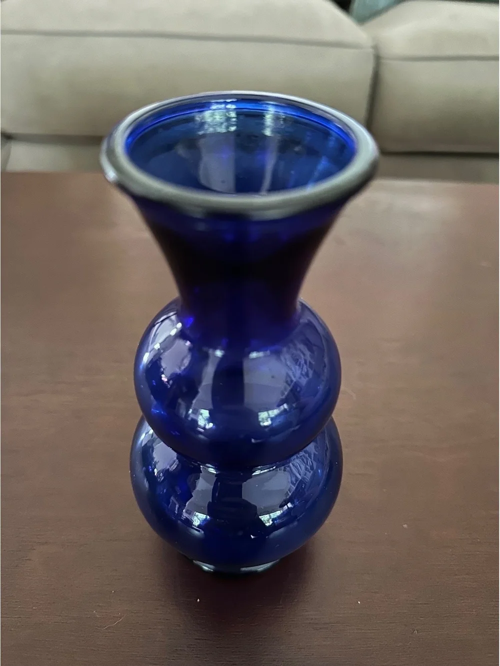Vintage Cobalt Blue Glass Bud Vase Double Beehive Hourglass Bubble 6-1/4